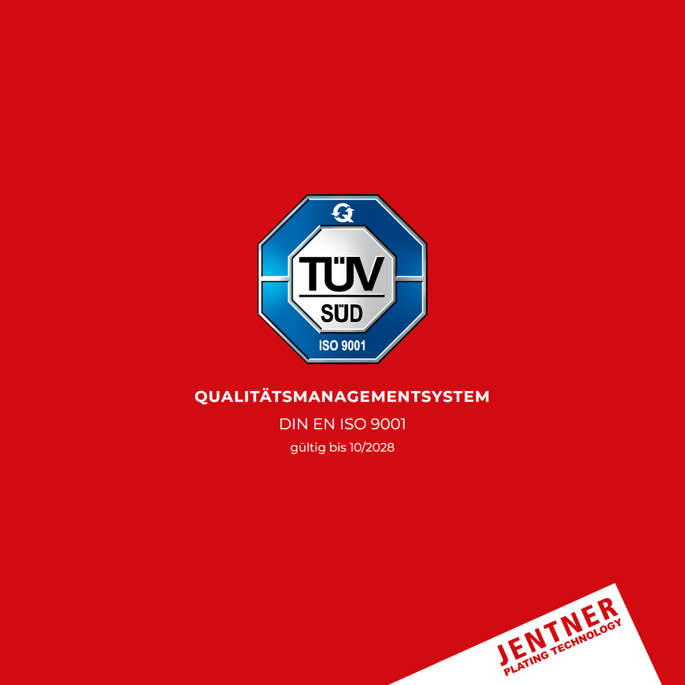 ISO-9001-Zertifikat von TÜV SÜD für das Qualitätsmanagementsystem von Jentner Plating Technology